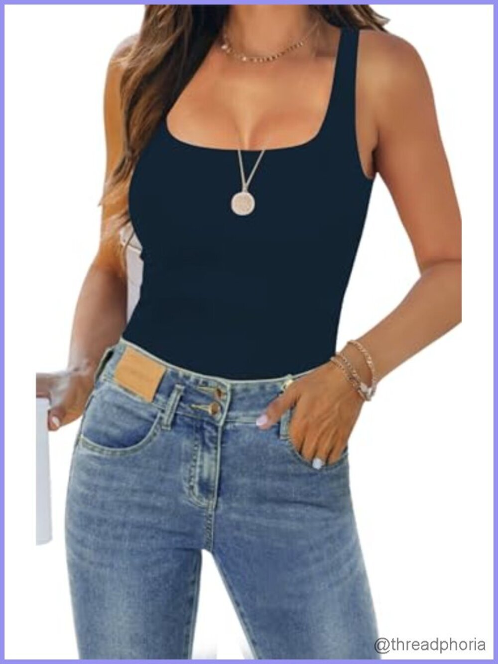 Women's Double Lined Square Neck Tank Top Sleeveless Summer Blouse Fitted